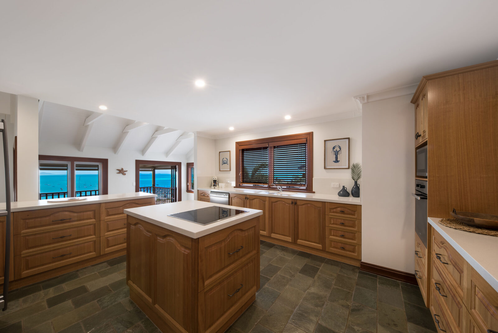 Sea-view kitchen with island bench